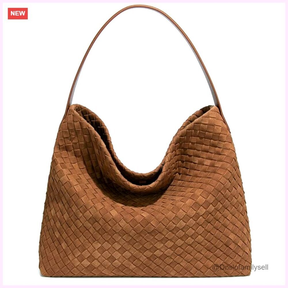 Woven Suede Hobo Bag Elegant Shoulder Tote Retro Work Travel Satchel
